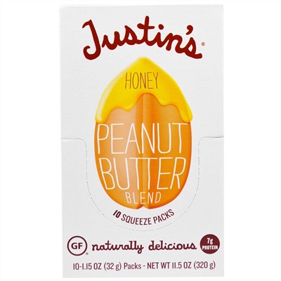 Justin's Nut Butter, Смесь меда и арахисового масла, 10 пакетиков по 1.15 унций (32 г)