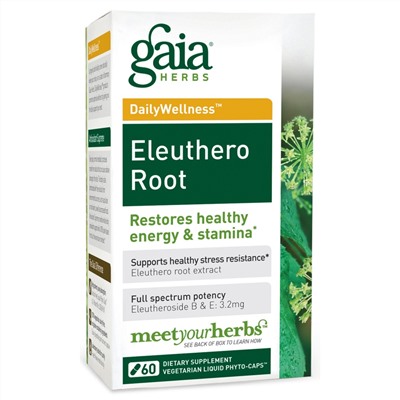 Gaia Herbs, Здоровье день за днем, Элеутерококк, 60 вегетарианских фито-капсул