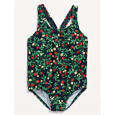 Printed One-Piece Henley Swimsuit for Toddler Girls