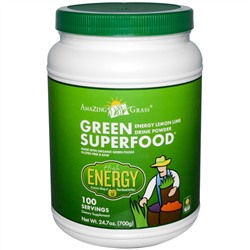 Amazing Grass, Зеленый суперпродукт, растворимый напиток с энергией лимона и лайма, 24.7 унций (700 г)