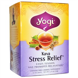 Yogi Tea, Kava Stress Relief, без кофеина, 16 чайных пакетиков, 1.27 унций (36 г)