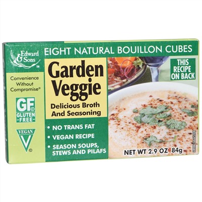 Edward & Sons,  Веганский овощной бульон, без соли, 8 кубиков для приготовления натурального бульона, 2,9 унции (84 г)