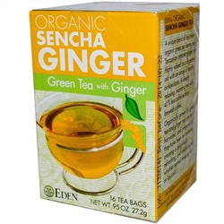 Eden Foods, Органический Сенча имбирь, зеленый чай с имбирем 16 чайных пакетиков, .95 унции (27.2 г)