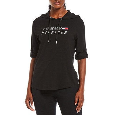 Tommy Hilfiger Sport Long Sleeve Roll Tab Graphic Front Hoodie Tee