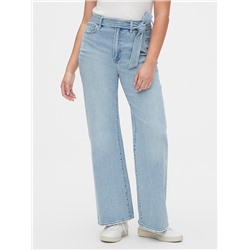 High Rise Tie-Belt Denim Trousers with Secret Smoothing Pockets