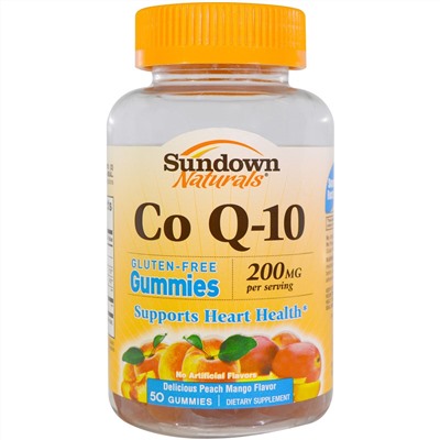 Sundown Naturals, Кофермент Q-10, вкус персика и манго, 200 мг, 50 желатиновых конфет