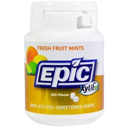 Epic Dental, Подслащенные 100%-ным ксилитом мятные таблетки со вкусом свежих фруктами, 180 шт.