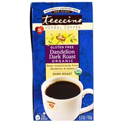 Teeccino, Травяной кофе, сильная обжарка, органический одуванчик, без кофеина, 25 пакетиков, 5,3 унции (150г)