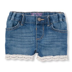 Toddler Girls Crochet-Trim Denim Shortie Shorts