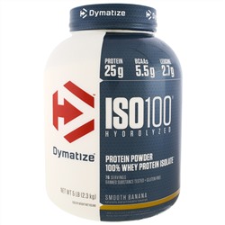 Dymatize Nutrition, ISO 100 гидролизованный 100%-ый белковый сывороточный изолят, банановый вкус, 2,27 кг (5 фунтов)