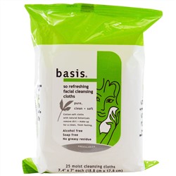 Basis, Очень освежающие очищающие салфетки для лица, без спирта, 25 влажных очищающих салфеток