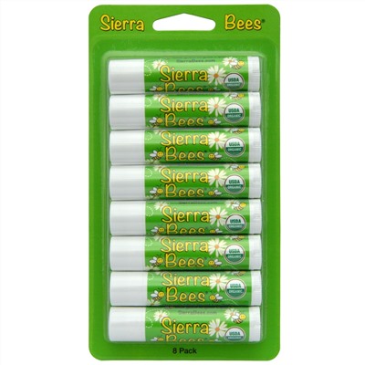 Sierra Bees, Органические бальзамы для губ, Мятный взрыв, 8 штук, каждый по 0,15 унции (4,25 г)