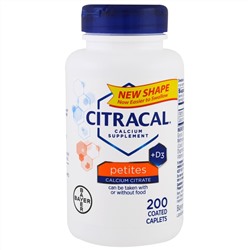 Citracal, Bayer, цитрат кальция + D3, маленькие таблетки, 200 таблеток, покрытых оболочкой