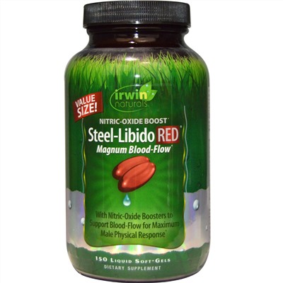 Irwin Naturals, Steel-Libido Red, усиленный кровоток, 150 желатиновых капсул с жидким содержимым