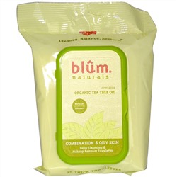 Blum Naturals, Ежедневные очищающие салфетки для снятия макияжа для жирной и комбинированной кожи, чайное дерево, 30 салфеток
