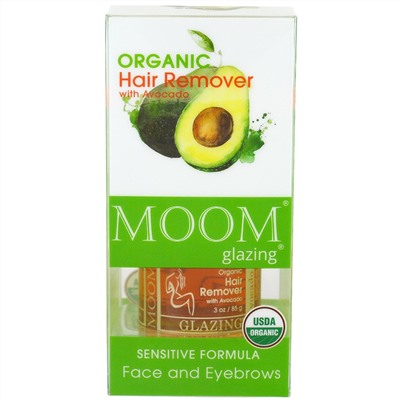 Moom, Органический набор для удаления волос, C авокадо, Для лица и бровей, 3 унции (85 г)