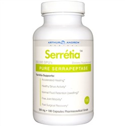 Arthur Andrew Medical, Серретия, чистая серрапептаза, 500 мг, 180 капсул