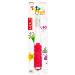 RADIUS, Зубная щетка Totz Plus для детей от 3 лет, белая/розово-коралловая, 1 шт.