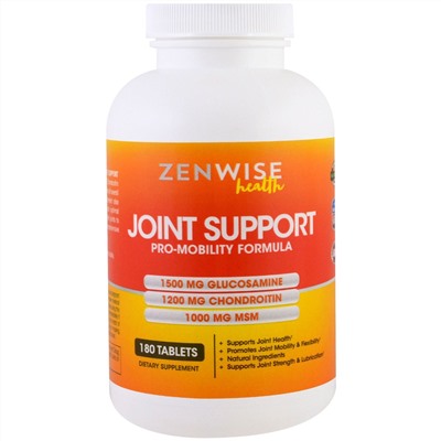 Zenwise Health, Поддержка суставов, состав для подвижности с глюкозамином, хондроитином и метилсульфонилметаном, 180 таблеток