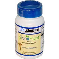 Life Extension, pTeroPure, птеростильбен, 50 мг, 60 капсул