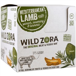 Wild Zora Foods LLC, Батончик из мяса и овощей, средиземноморский ягненок со шпинатом, розмарином и куркумой, 10 упаковок, по 1 унции (28 г) каждая