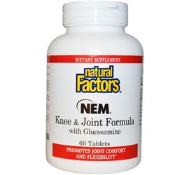 Natural Factors, Состав для колен и суставов - NEM с глюкозамином, 60 таблеток