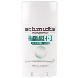 Schmidt's Natural Deodorant, Формула для чувствительной кожи, без запаха, 3,25 унции (92 г)