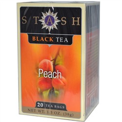 Stash Tea, Черный чай, персик, 20 чайных пакетиков, 1,3 унции (38 г)