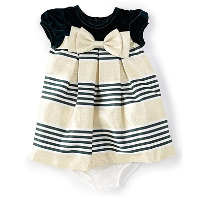 Bonnie Jean Baby Girls Newborn-24 Months Short Sleeve Velvet/Striped Trapeze Dress With Bow