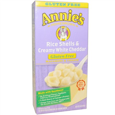 Annie's Homegrown, Рисовые ракушки с густым белым чеддером, макароны с сыром, 6 унций (170 г)