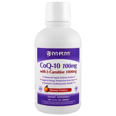 MRM, Коэнзим Q-10, 100 мг с L-карнитином 1000 мг, с натуральным ароматизатором апельсина, 16 жидких унций (480 мл)