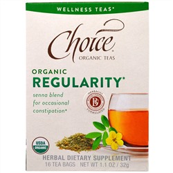 Choice Organic Teas, "Регулярность" из серии "Чаи для здоровья", органический чай для регулярного стула, 16 чайных пакетиков по 0,7 унции (2 г)