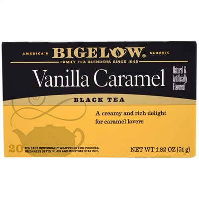 Bigelow, Черный чай, Ванильная карамель, 20 чайных пакетиков, 1,82 унции (51 г)