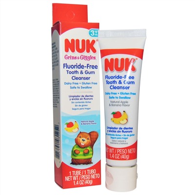 NUK, Средство для чистки зубов и десен без фтора, яблоко и банан, 1,4 унции (40 г)