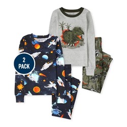 Boys Space Dino Snug Fit Cotton Pajamas 2-Pack - Shale