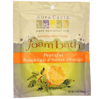 Aura Cacia, Ароматерапевтическая пена для ванны, успокаивающий пачули и сладкий апельсин, 2,5 унции (70,9 г)