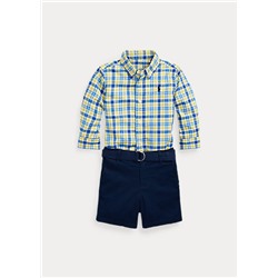 Baby Boy Plaid Shirt, Belt & Short Set