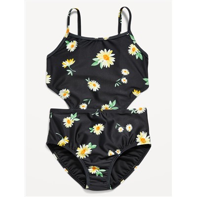 Patterned Cut-Out-Waist One-Piece Swimsuit for Girls