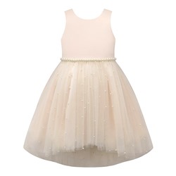 Ivory Blush Imitation Pearl-Embellished Tulle Hi-Low A-Line Dress - Toddler & Girls