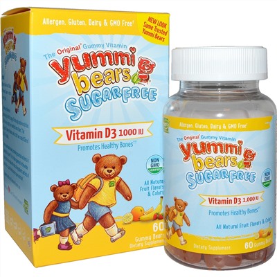Hero Nutritional Products, Yummi Bears, витамин D3, без сахара, фруктовый вкус, 1000 МЕ, 60 жевательных мишек