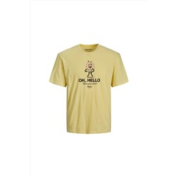 Jack & Jones Jack&jones Sıfır Yaka Baskılı Sarı Erkek %100 Pamuk T-shirt 12238164