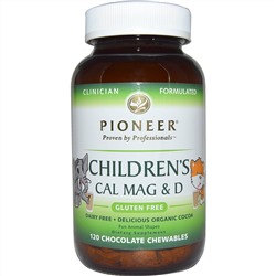 Pioneer Nutritional Formulas, Кальций, магний и витамин D для детей, с шоколадным вкусом, 120 жевательных таблеток на растительной основе