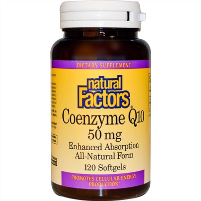 Natural Factors, Коэнзим Q10, улучшенное поглощение, 50 мг, 120 капсул