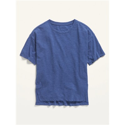 Slub-Knit Drop-Shoulder Tunic T-Shirt for Girls