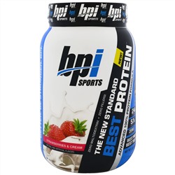BPI Sports, Лучший протеин, передовая формула со 100%-ным протеином, клубника и сливки, 2 фунта (924 г)