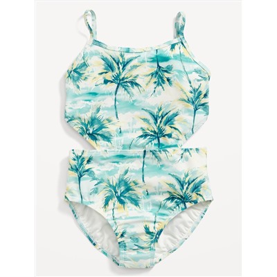 Patterned Cut-Out-Waist One-Piece Swimsuit for Girls