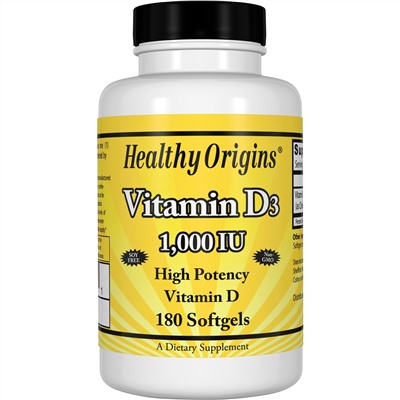 Healthy Origins, Витамин D3, 1000 МЕ, 180 капсул