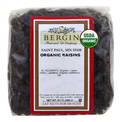 Bergin Fruit and Nut Company, Organic Raisins, 16 oz (454 g)