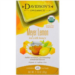 Davidson's Tea, Органический, Чай с лимоном Мейера и медом, Без кофеина, 25 пакетов, 2,18 унции (62 г)