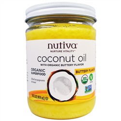 Nutiva, Органическое кокосовое масло со вкусом сливочного масла, 14 жидких унций (414 мл)